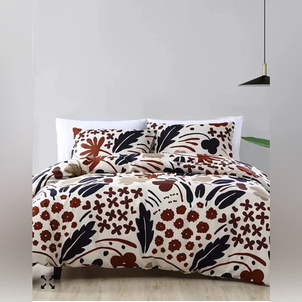 Marimekko Floral Duvet Cover in Cream, Brown, and Black